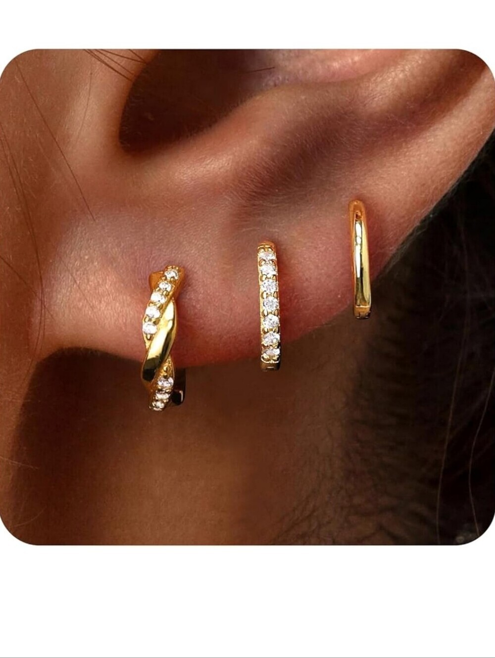 Gold Cubic Zirconia Twist and Pavé Huggie Earrings - Women Jewelry